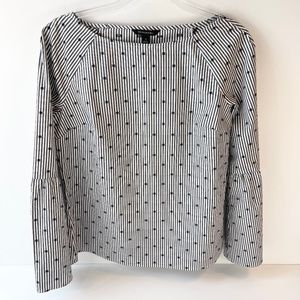 Banana Republic Blouse Navy Dots and Stripes Flare Sleeve Women’s Size Small